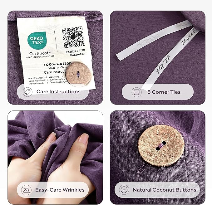 JELLYMONI 100% Washed Cotton Duvet Cover King – Soft, Breathable Linen-Look - Image 4