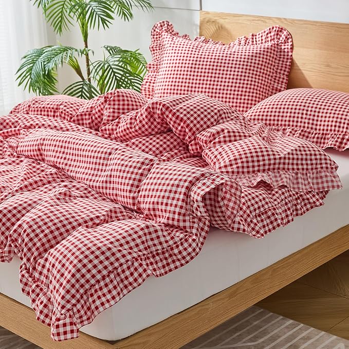 Gingham Duvet Cover Queen Size, 3 Pieces Soft Breathable Microfiber Plaid - Image 4
