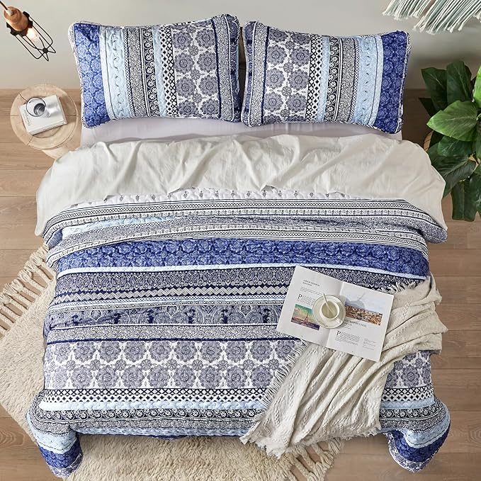 WONGS BEDDING Boho Quilt Set King Size, Lightweight Bedspread Coverlet Bedding - Image 3