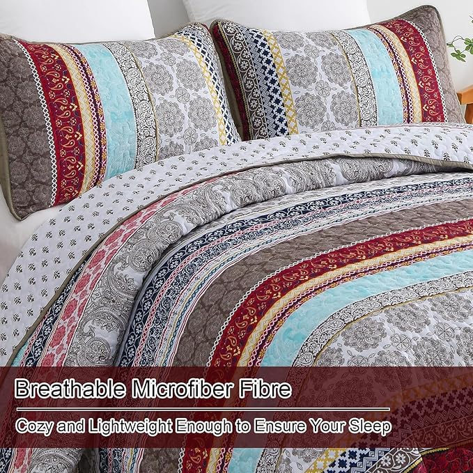 WONGS BEDDING Boho Quilt Set King Size, Lightweight Microfiber Bedspread - Image 5