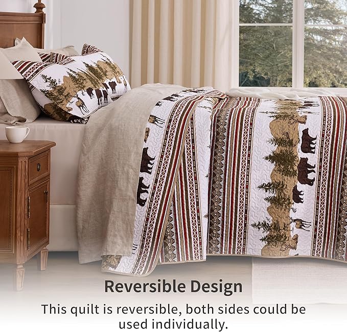 PPOLCA Cabin Queen Quilt Bedding Set, Christmas Lightweight Reversible Rustic - Image 2