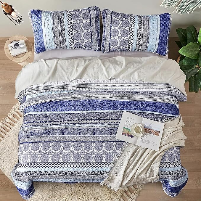 WONGS BEDDING Boho Quilt Set Twin Size, Lightweight Bedspread Coverlet Bedding - Image 3