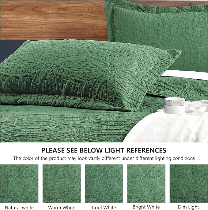 Love's cabin King Size Quilt Set Olive Green Bedspreads - Image 5