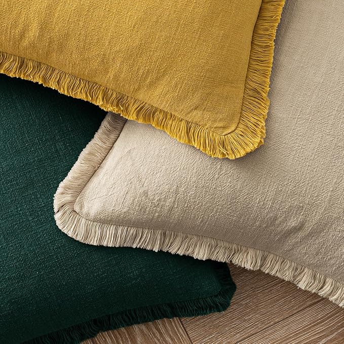 MIULEE Decorative Throw Pillow Covers Neutral Linen Fringe Throw Pillows Set of - Image 4