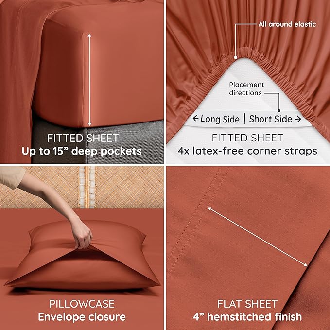 Bambaw 100% Viscose Derived from Bamboo Sheets Full Size Set – 4pcs Set of Full - Image 5