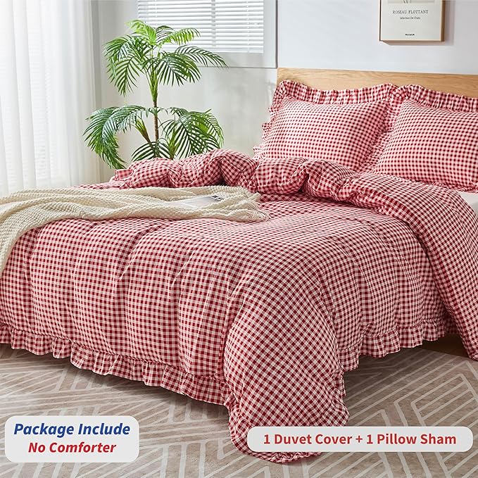 Gingham Duvet Cover Twin Size, 2 Pieces Soft Breathable Microfiber Plaid - Image 3