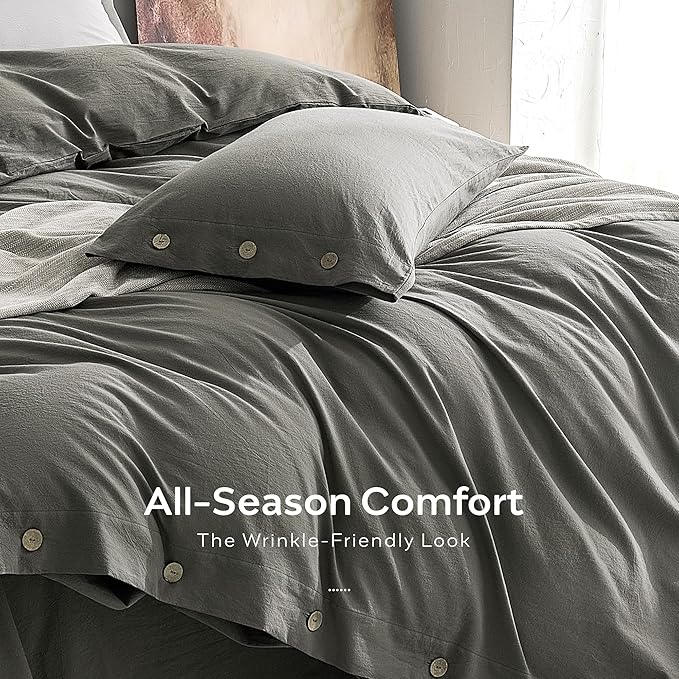 JELLYMONI 100% Washed Cotton Duvet Cover Twin – Soft, Breathable Linen-Look - Image 5