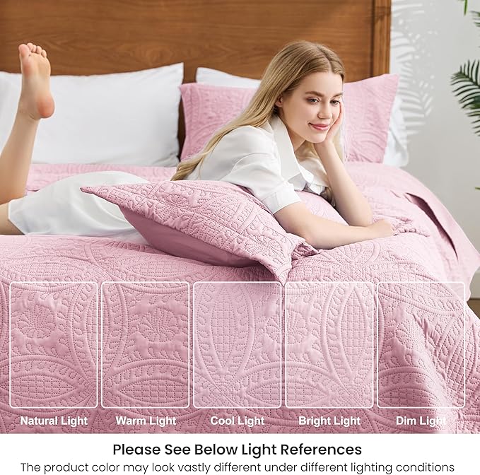 Love's cabin Twin Quilt Set Pink Bedspreads - Image 6