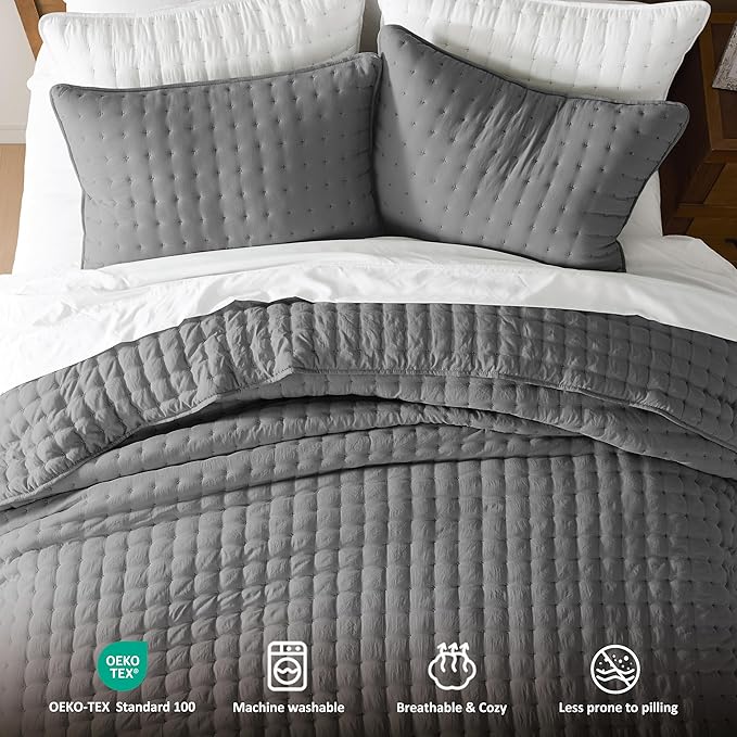 WDCOZY Dark Grey King Size Quilt Bedding Sets - Image 7