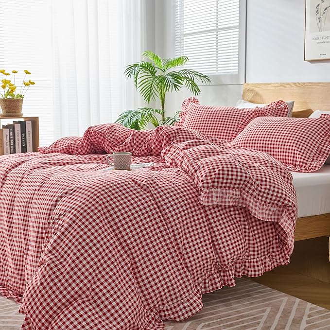 Gingham Duvet Cover King Size, 3 Pieces Soft Breathable Microfiber Plaid - Image 7