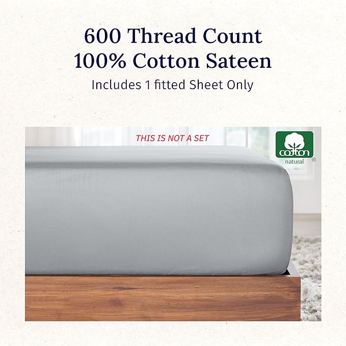 Luxuriously Soft Twin Fitted Sheet, 600 Thread Count, Sateen Sheets, 100% - Image 4