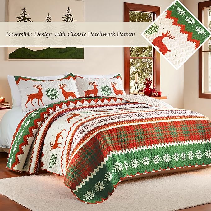 Whale Flotilla Christmas Quilts Queen Size, Soft Boho Floral Bedspreads - Image 3