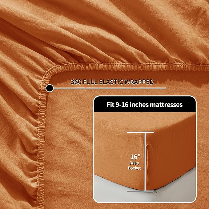 LBRO2M 100% Pure Linen Sheet Set Deep Pocket Up to 16" Bed Sheets Sets - Image 2