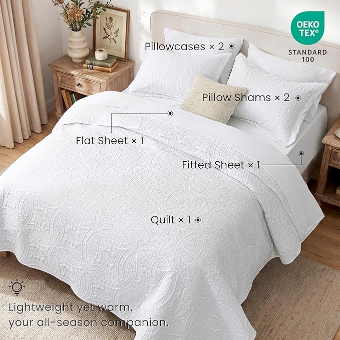 Love's cabin Queen Quilt Set White, Bed in a Bag Queen Size Bedding 7 Pieces - Image 2