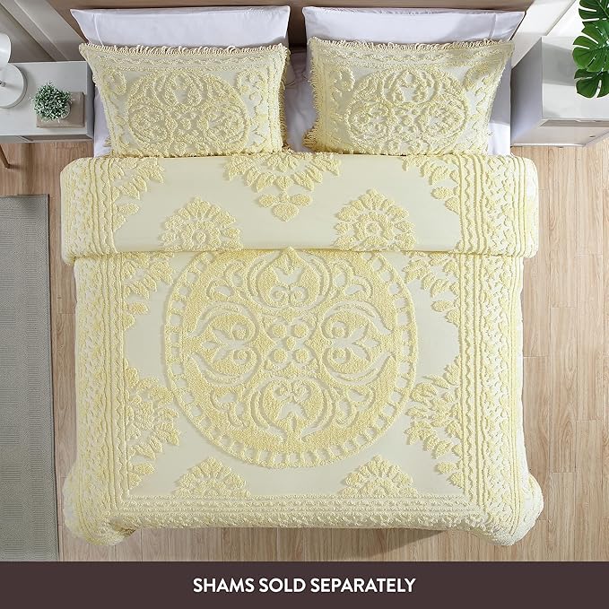 Beatrice Home Fashions Medallion Chenille Bedspread, Full, Yellow