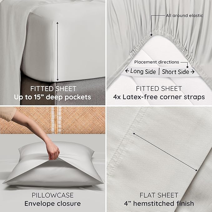 Bambaw 100% Viscose Derived from Bamboo Bed Sheets Full Size Set – 4pcs - Image 5