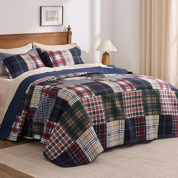 PPOLCA Patchwork Queen Quilt Bedding Set, Plaid Lightweight Reversible - Image 5
