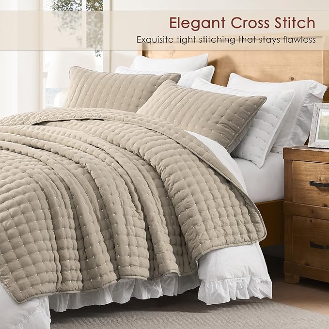 WDCOZY Beige Queen Size Quilt Bedding Sets - Image 3