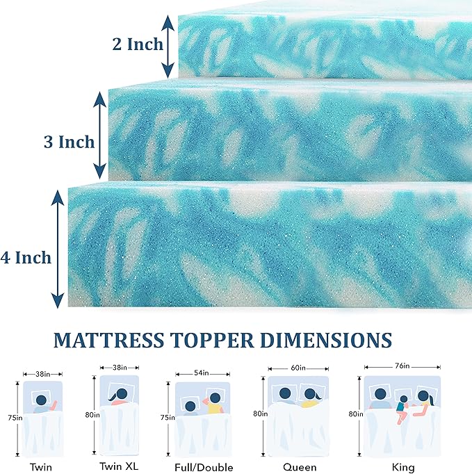 EGO Topper 3 Inch Twin XL Memory Foam Mattress Topper, Cooling Gel Foam - Image 5