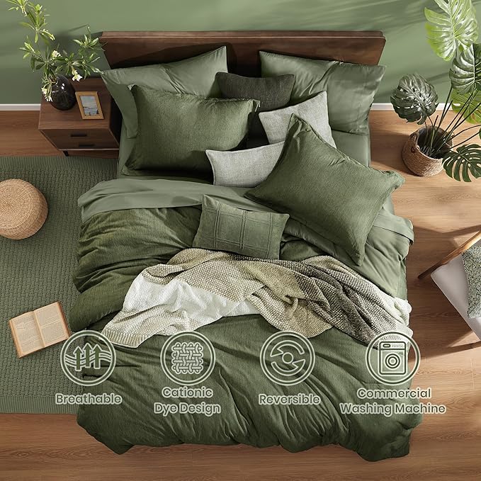 Monbix Full Size Comforter Set, Olive Green Bedding Comforter - Image 2