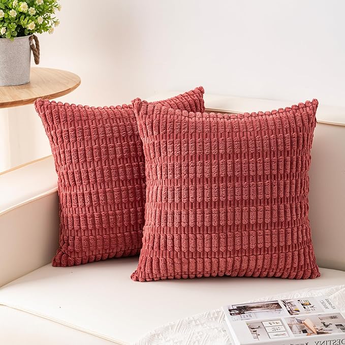 Aegero Pack of 2 Corduroy Decorative Throw Pillow Covers 20x20 InchSoft Boho by Unknown