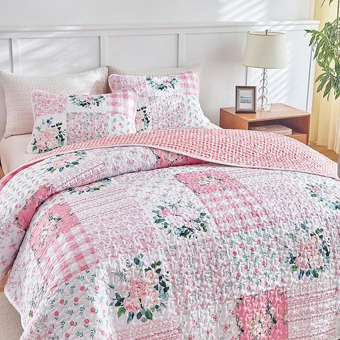 Joyreap 2 Pieces Floral Patchwork Quilt Set Twin, Soft n Cozy Microfiber Quilt - Image 5