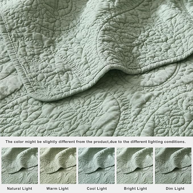 palassio Sage Green Paisley 100% Cotton Quilt California Cal King Size Bedding - Image 6