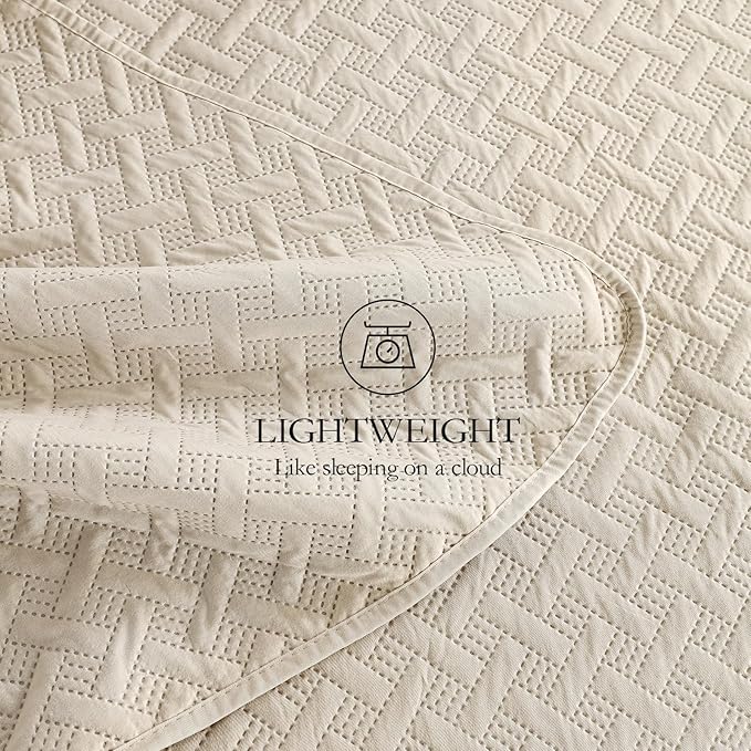 FLYMME Beige Twin Quilt Bedding Set Thin Lightweight Bedspreads, Modern Style - Image 7