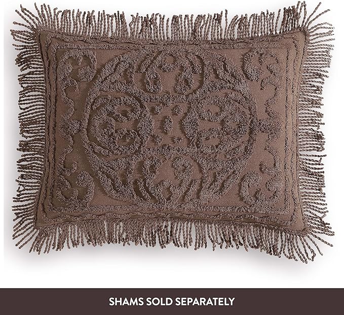 Beatrice Home Fashions Medallion Chenille Bedspread, Twin, Chocolate