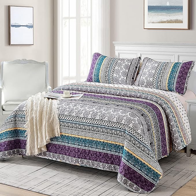 WONGS BEDDING Boho Quilt Set King Size, Lightweight Bedspread Coverlet Bedding - Image 2