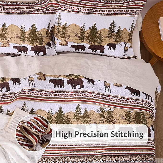 PPOLCA Cabin Queen Quilt Bedding Set, Christmas Lightweight Reversible Rustic - Image 3