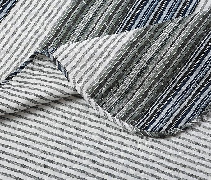 Brilliant Sunshine Multi Grey Stripes Patchwork, 3-Piece Quilt Set - Image 5