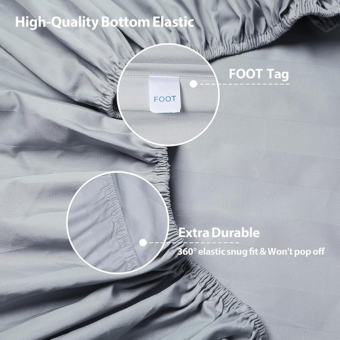 Twin Size Striped Fitted Sheet Only Gray Color, 100% Egyptian Cotton 600 Thread - Image 5
