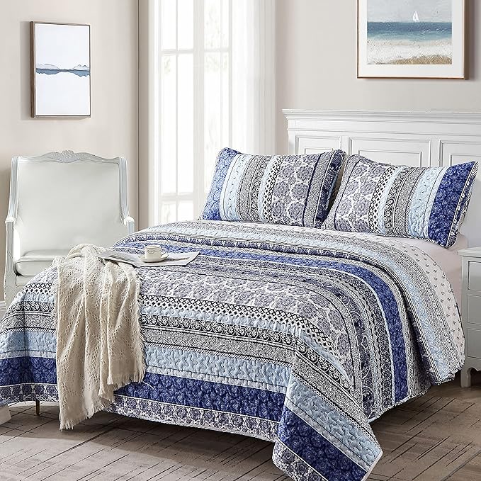 WONGS BEDDING Boho Quilt Set Queen Size, Lightweight Bedspread Coverlet Bedding - Image 2