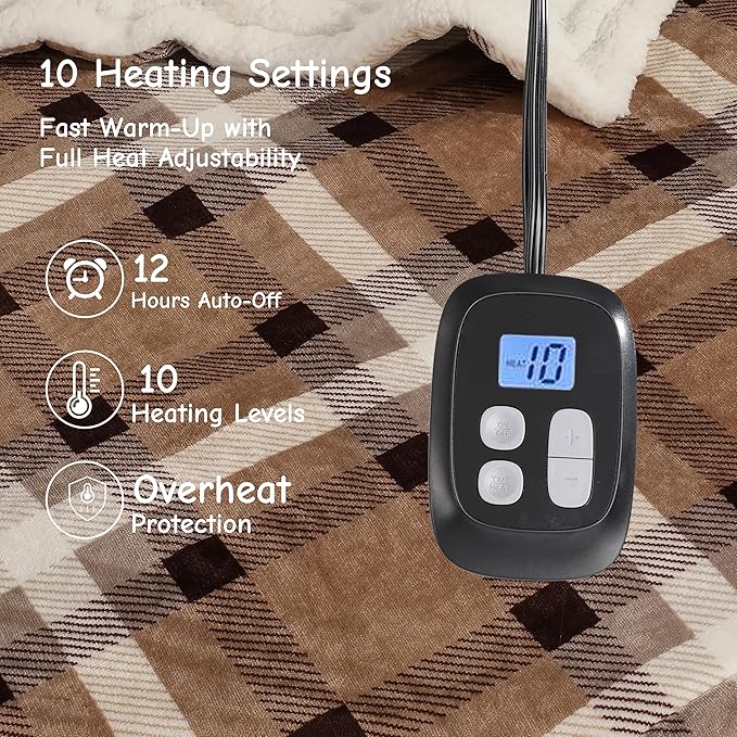 Electric Heated Blanket Full Size 72"x84", Soft Flannel - Image 3