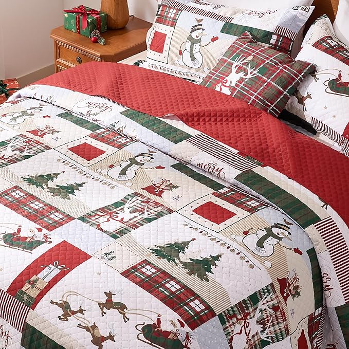 PPOLCA Christmas Twin Quilt Bedding Set, 2-Piece Snowman Printed Lightweight - Image 4