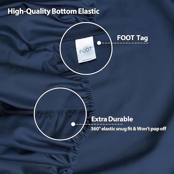 Full Size Fitted Sheet Only Navy Blue, 100% Egyptian Cotton 600 Thread Count - Image 5