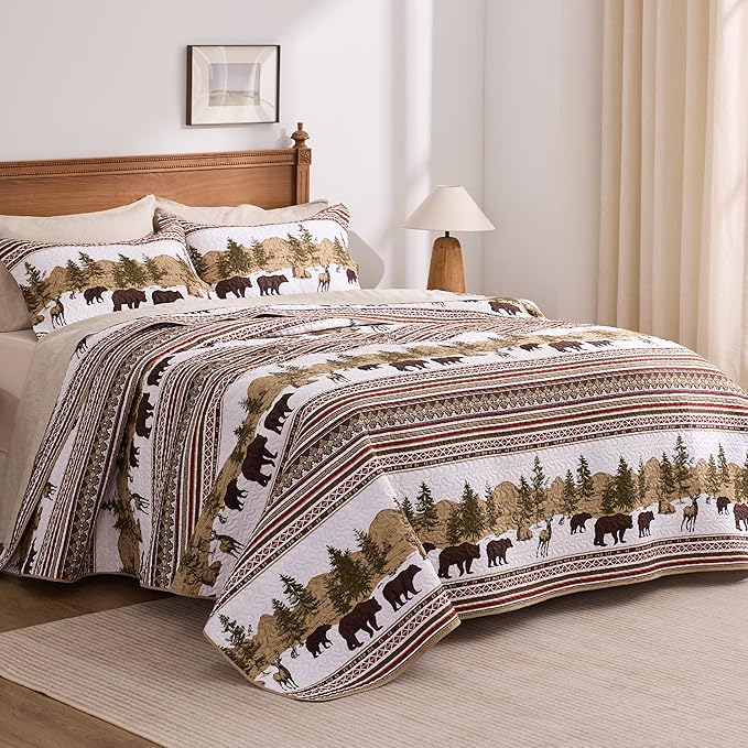 PPOLCA Cabin Queen Quilt Bedding Set, Christmas Lightweight Reversible Rustic - Image 5