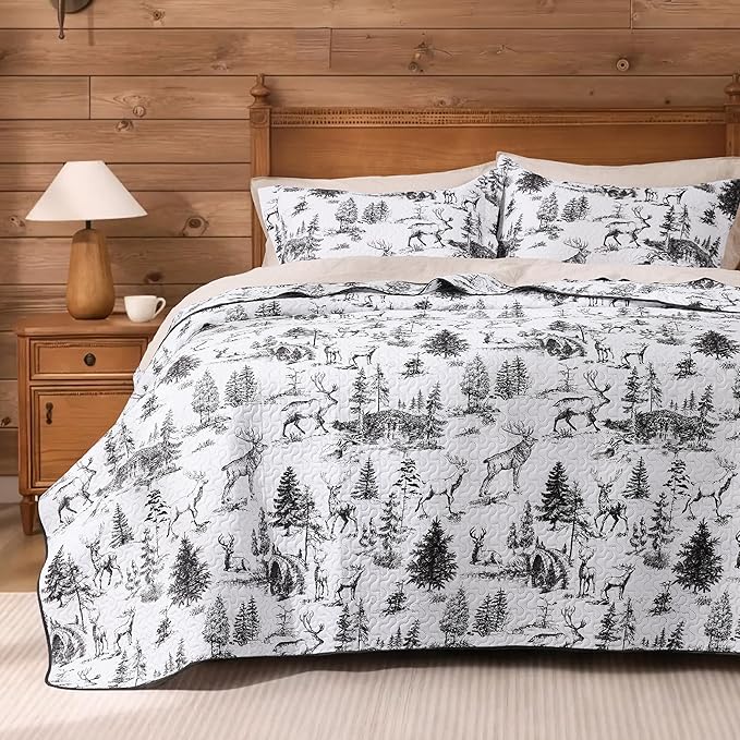 PPOLCA Rustic Queen Quilt Bedding Set, Christmas Lightweight Reversible Cabin by PPOLCA
