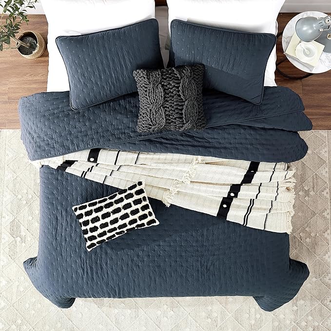 ROARINGWILD Navy Blue Twin Size Quilt Bedding Set - Image 2