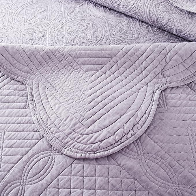 ROOMLIFE Quilt Set Full Size 3D Floral Embroidery Pattern 3-Piece Cotton - Image 6
