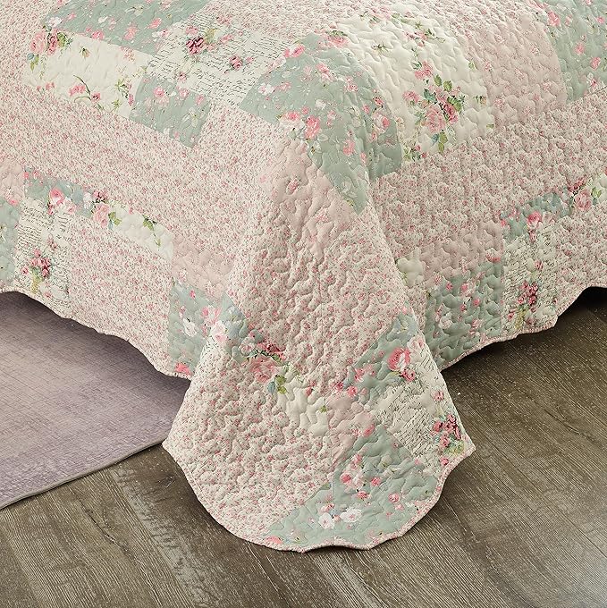 Brilliant Sunshine Rose and Sage Quilt Set, 3-Piece Bedding Sets, Traditional - Image 6