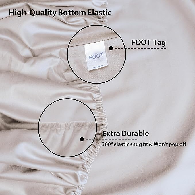 Twin XL Size Fitted Sheet Only Light Beige, 100% Egyptian Cotton 600 Thread - Image 6