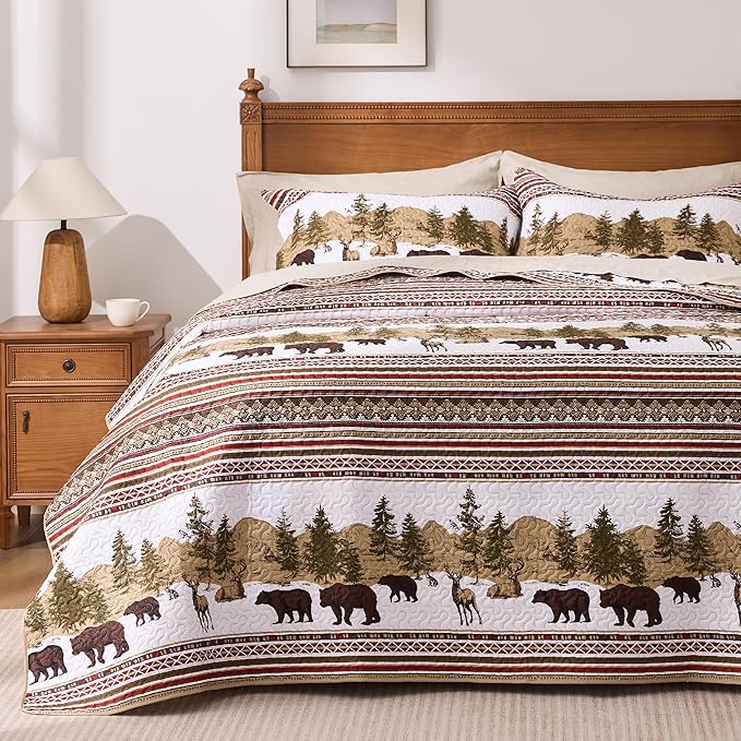 PPOLCA Cabin Queen Quilt Bedding Set, Christmas Lightweight Reversible Rustic by PPOLCA