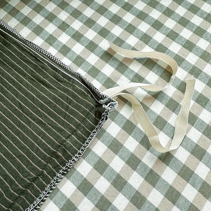 PinkMemory Green Striped Duvet Cover Queen 100% Washed Cotton Olive Green - Image 7