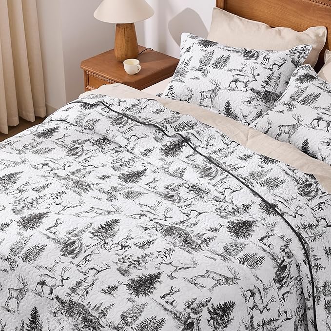PPOLCA Rustic Twin Quilt Bedding Set, Christmas Lightweight Reversible Cabin - Image 4