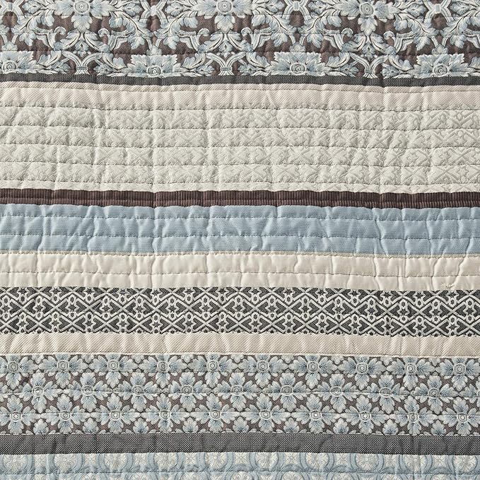 Madison Park Quilt Set Luxurious Jacquard Stripes Design - Image 15