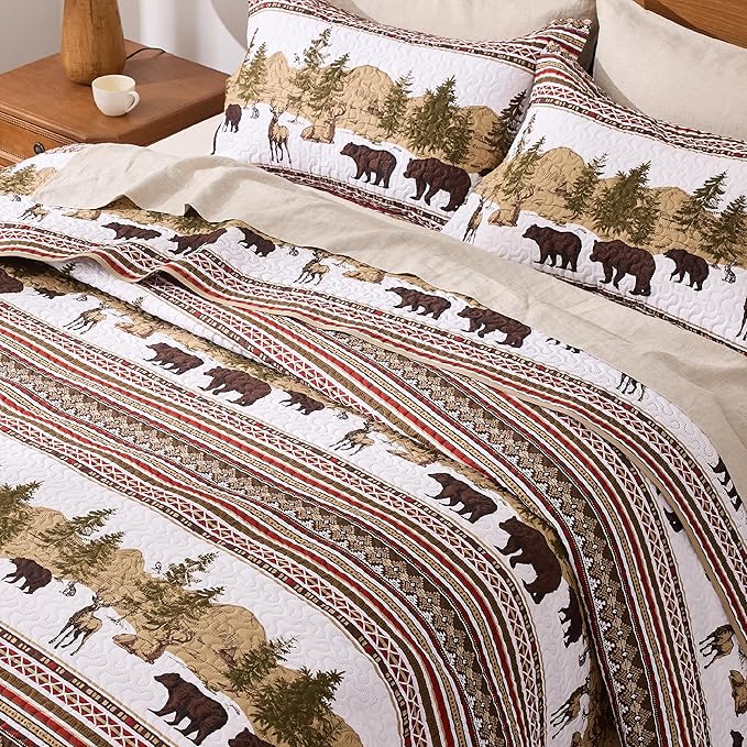 PPOLCA Cabin Queen Quilt Bedding Set, Christmas Lightweight Reversible Rustic - Image 4